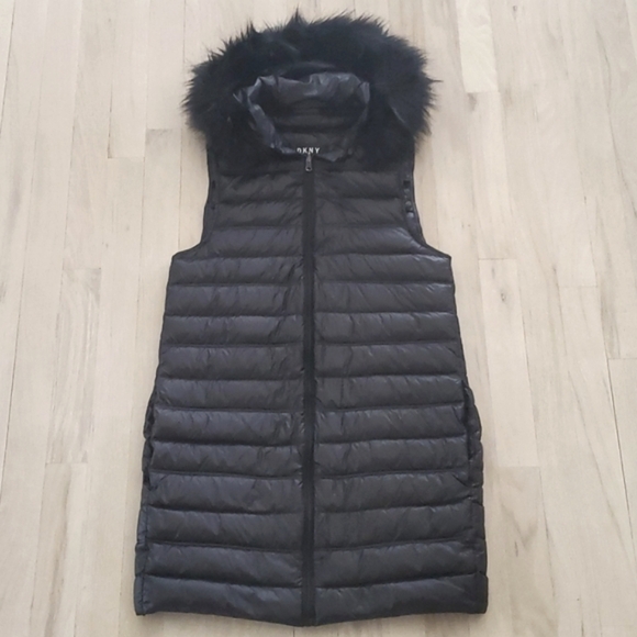 Dkny Jackets & Blazers - DKNY Womens Faux Fur Hooded Long Padded Lightweight Down Vest Black Fall Size XS